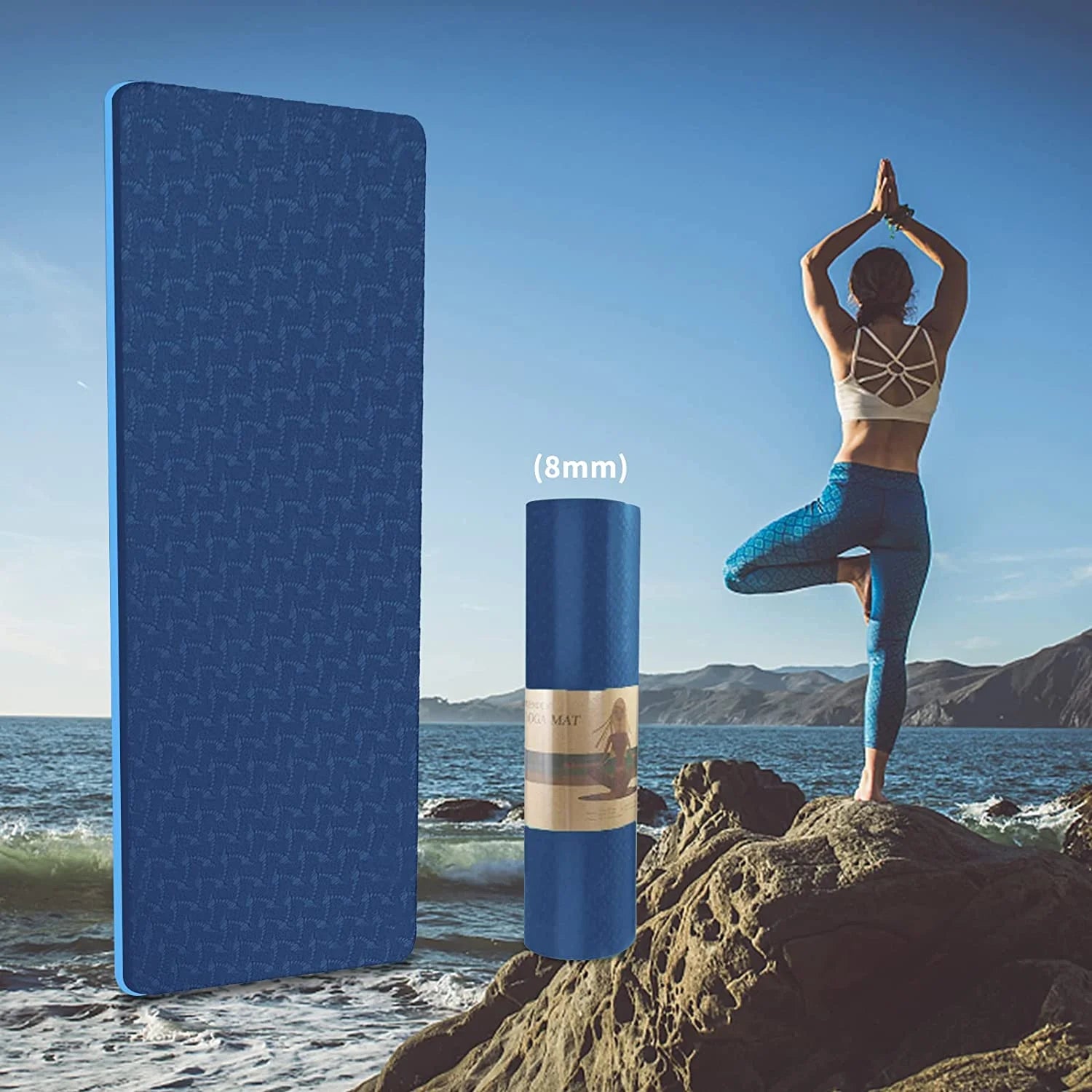 Tapete De Yoga 72 X 24'' Tapetes De Ejercicio 8Mm TPE Antideslizante Extra Grueso De Alta Densidad Ecológico Para Yoga Entrenamiento Pilates Tapetes De Yoga Para Mujer Hombres